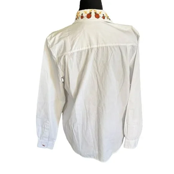 Vintage white button down with autumn embroidered trim Pumpkin Buttons‎ Small - Picture 11 of 16